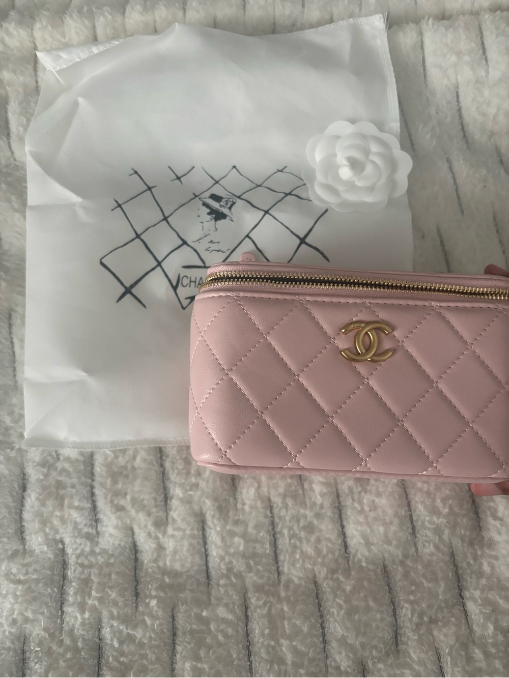 Chanel  Pink Leather Zipped Vanity bag